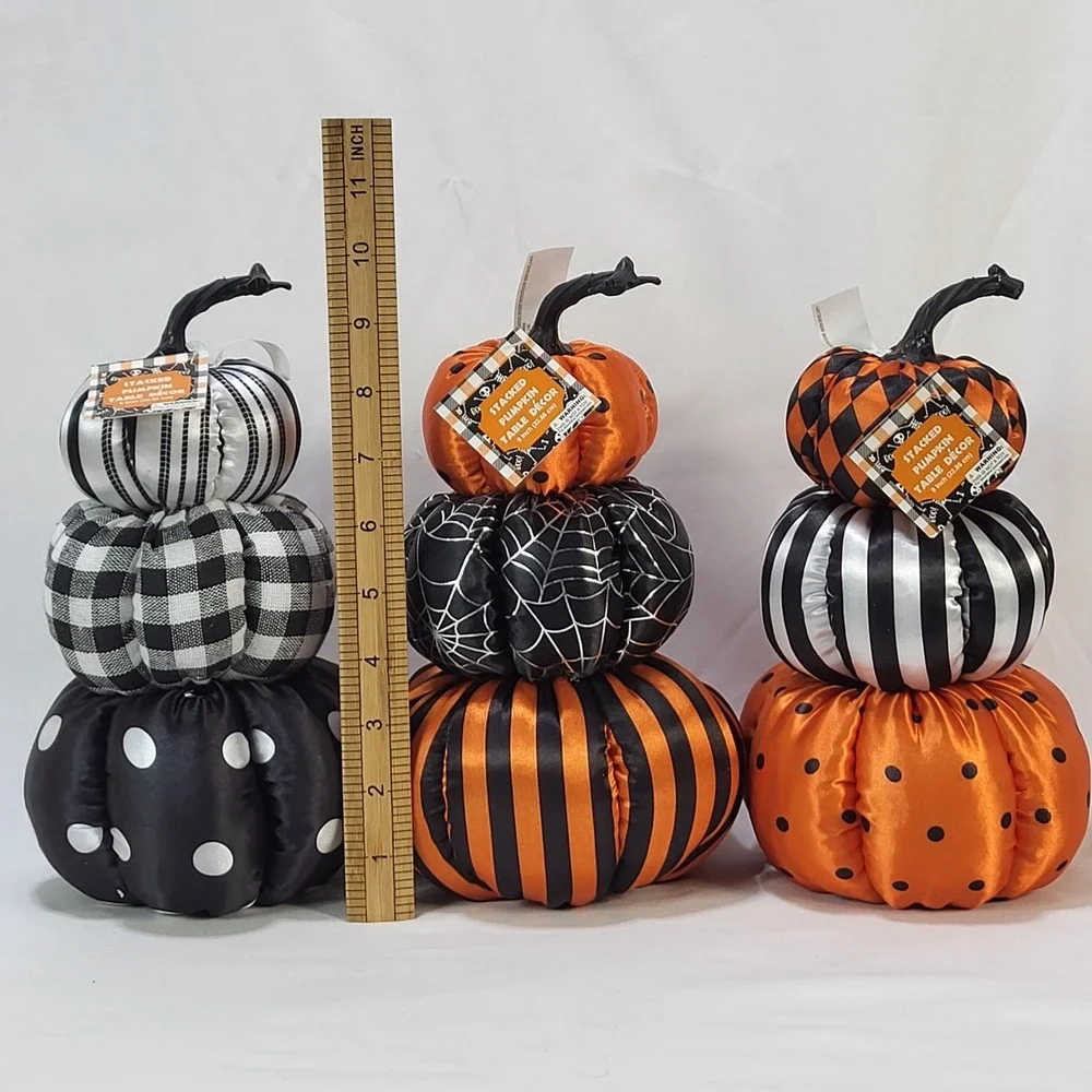 Regent Products 9in Stacked Pumpkin Table Decor Set of 3 Halloween Fabric Plush
